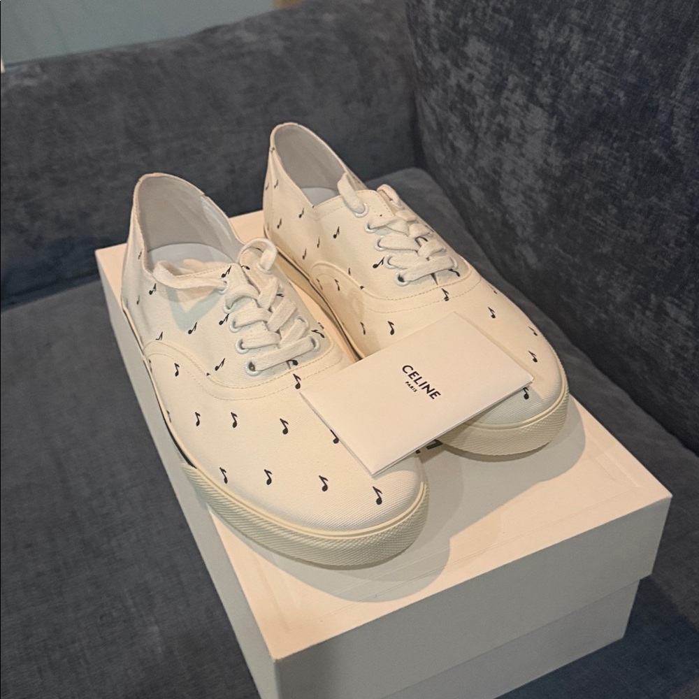 CELINE Elliot Music Note Low Lace Up Sneakers. Canvas Unisex NEW.  10US, 43EU